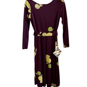 Vintage 70s 80s Bullocks long sleeve midi Purple Dress with Lime Accents
